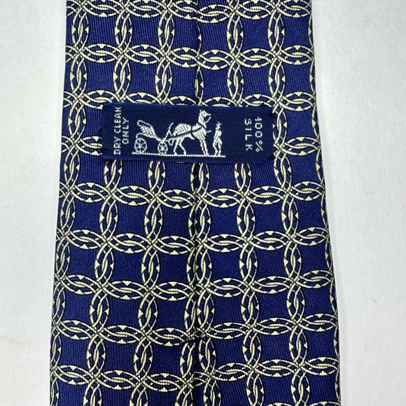 Authentic HERMES 7092 OA Luxury Classic Silk Blue French Geometric Tie - Picture 4 of 8